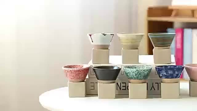 Set de mugs à café coniques vintage avec support, mug en poterie brute avec porte-mug