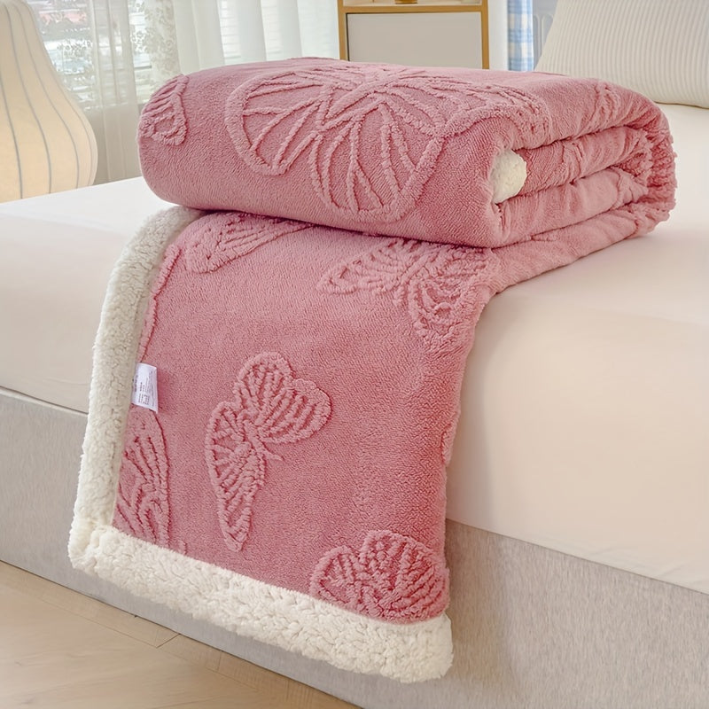 Plaid polaire ultra doux et chaleureux avec broderie motif papillon – proposé en différents coloris et formats