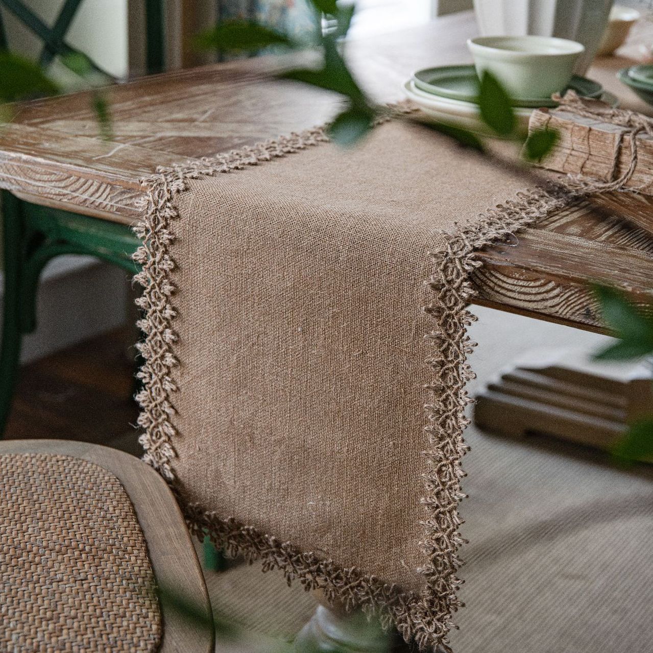 Chemin de table rustique en jute naturelle