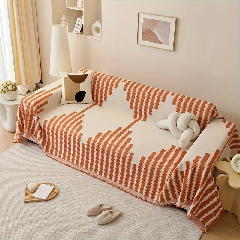 Housse de canapé en chenille et franges