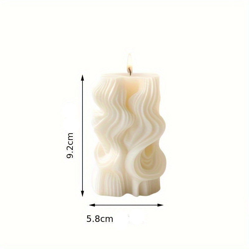 Bougie pilier à texture ondulée artistique – mélange de cire de soja et de cire d’abeille, une seule mèche, durée de combustion de 4 à 8 heures, bougie décorative d’intérieur pour la détente à la maison