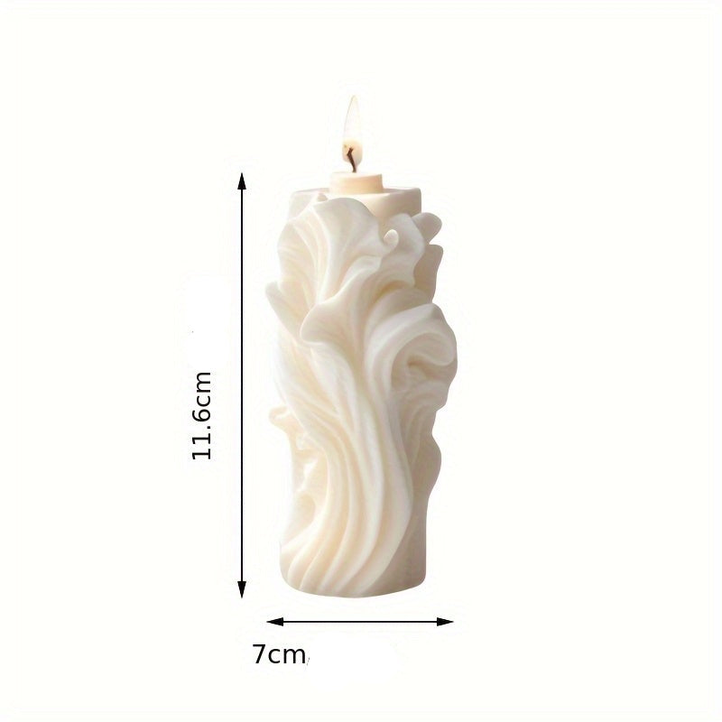 Bougie pilier à texture ondulée artistique – mélange de cire de soja et de cire d’abeille, une seule mèche, durée de combustion de 4 à 8 heures, bougie décorative d’intérieur pour la détente à la maison