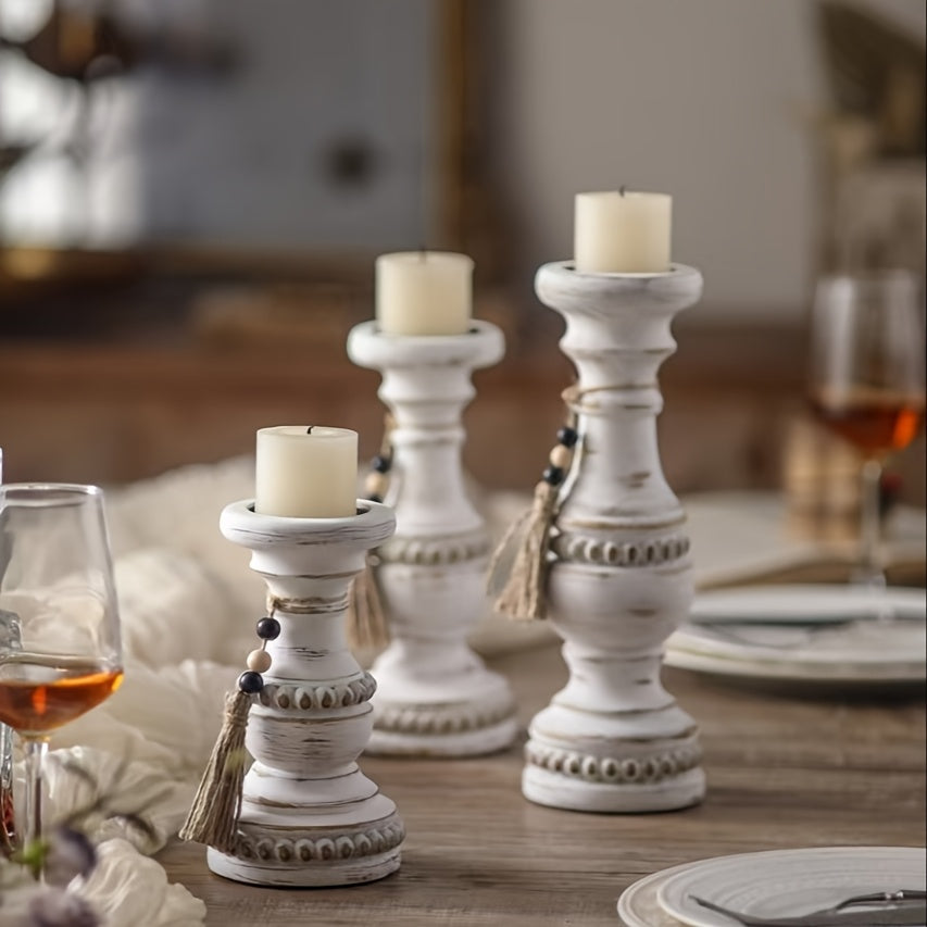 Bougeoirs en bois pour bougies piliers – Lot de 3 chandeliers rustiques farmhouse