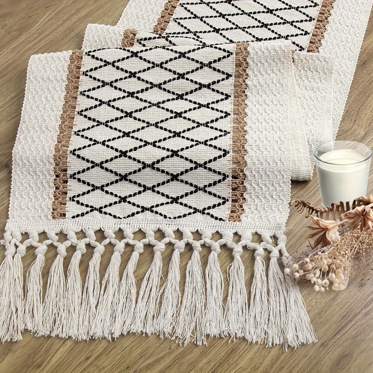 Chemin de table bohème tissé à la main en macramé style ferme