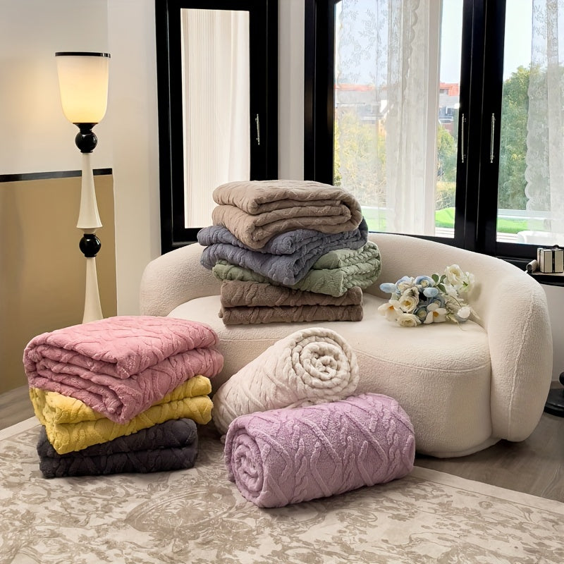 Couverture  en taffetas à une seule couche, couverture en polaire double face à motifs de vagues jacquard, adaptée à toutes les saisons, chaude, douce et élégante, idéale pour la chambre, le canapé ou le bureau.