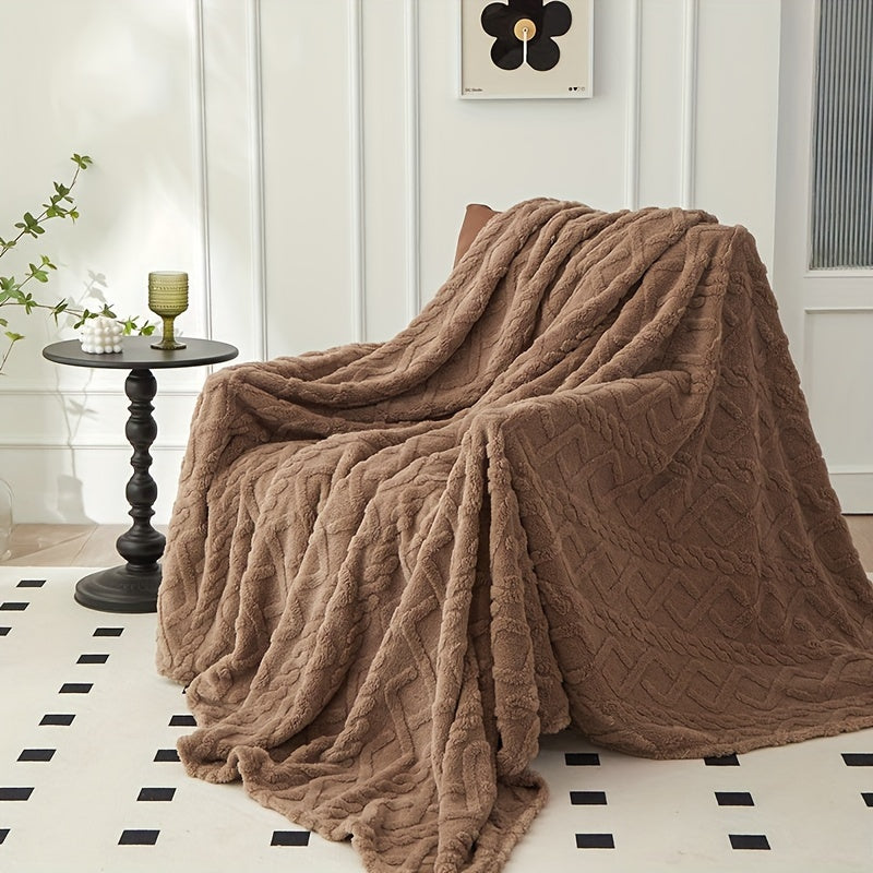 Couverture jacquard en taffetas à motif losange – 1 pièce, simple couche, double face, couverture multifonction pour climatisation, idéale pour canapé, lit ou bureau.
