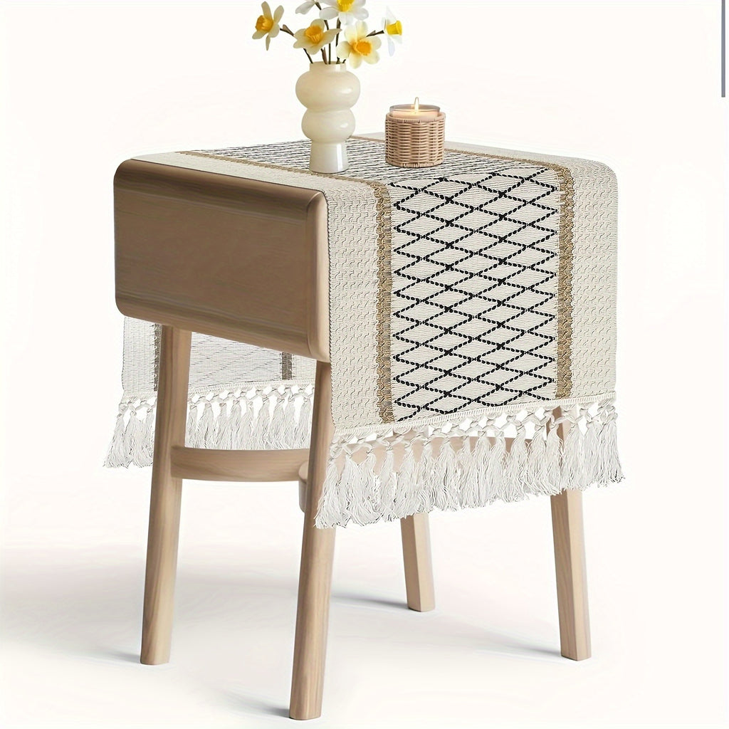 Chemin de table bohème tissé à la main en macramé style ferme