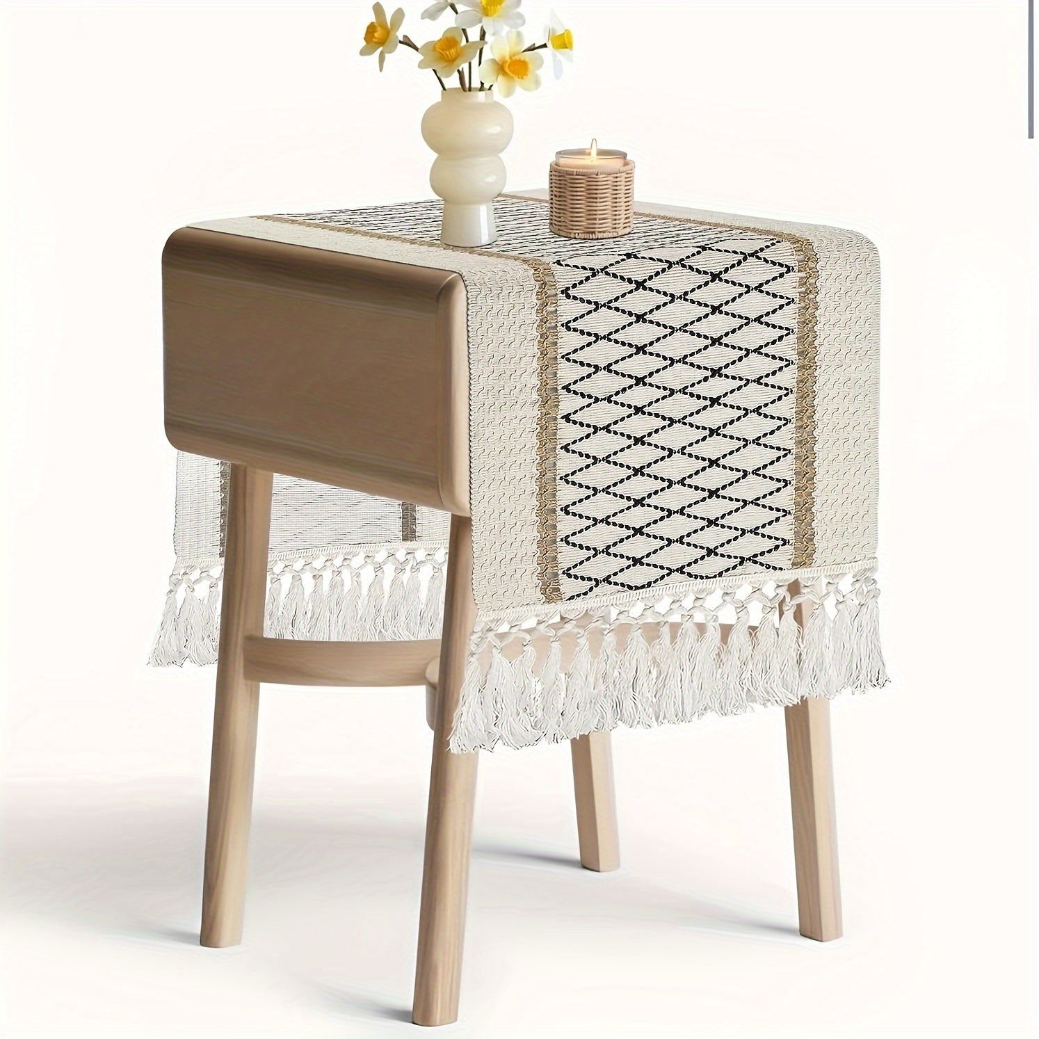 Chemin de table bohème tissé à la main en macramé style ferme