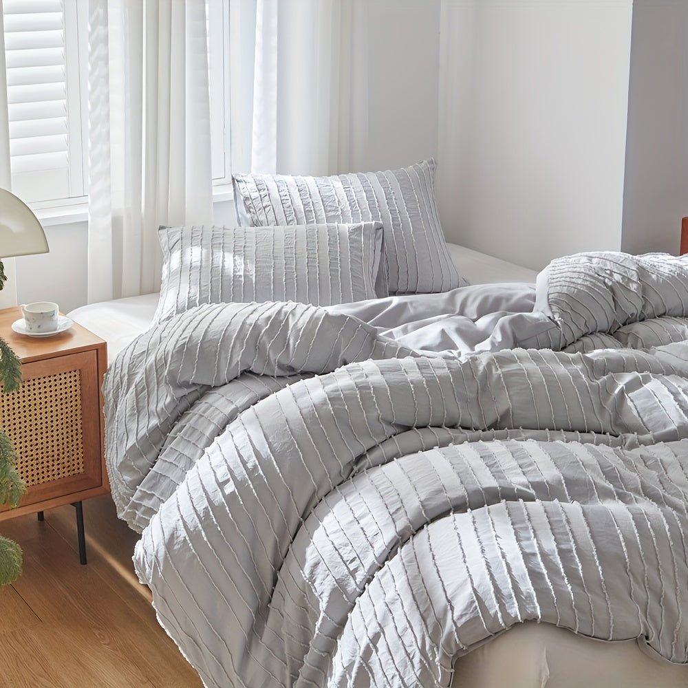 Ensemble de housse de couette rayée unie brodée 2/3 pièces