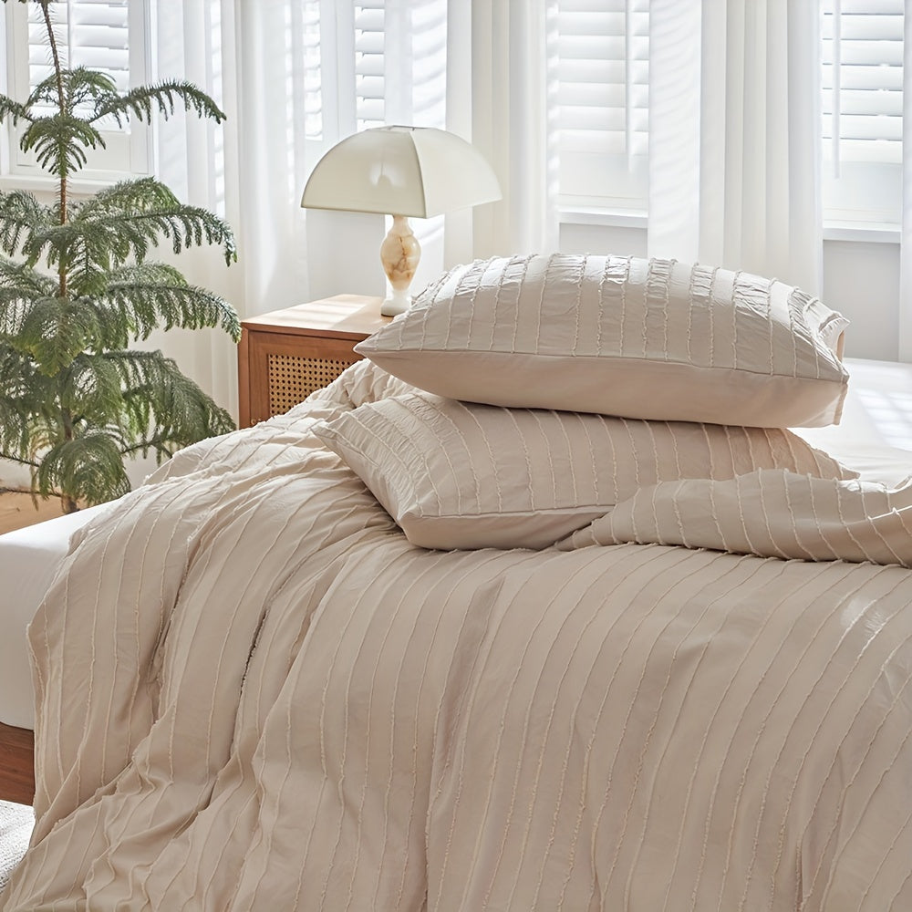 Ensemble de housse de couette rayée unie brodée 2/3 pièces