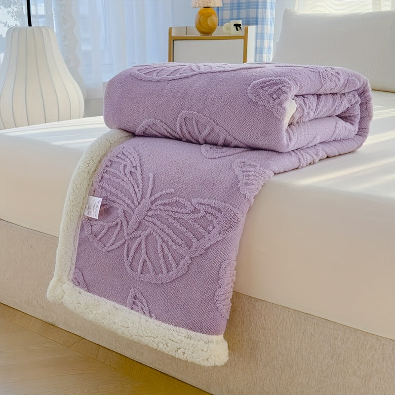 Plaid polaire ultra doux et chaleureux avec broderie motif papillon – proposé en différents coloris et formats
