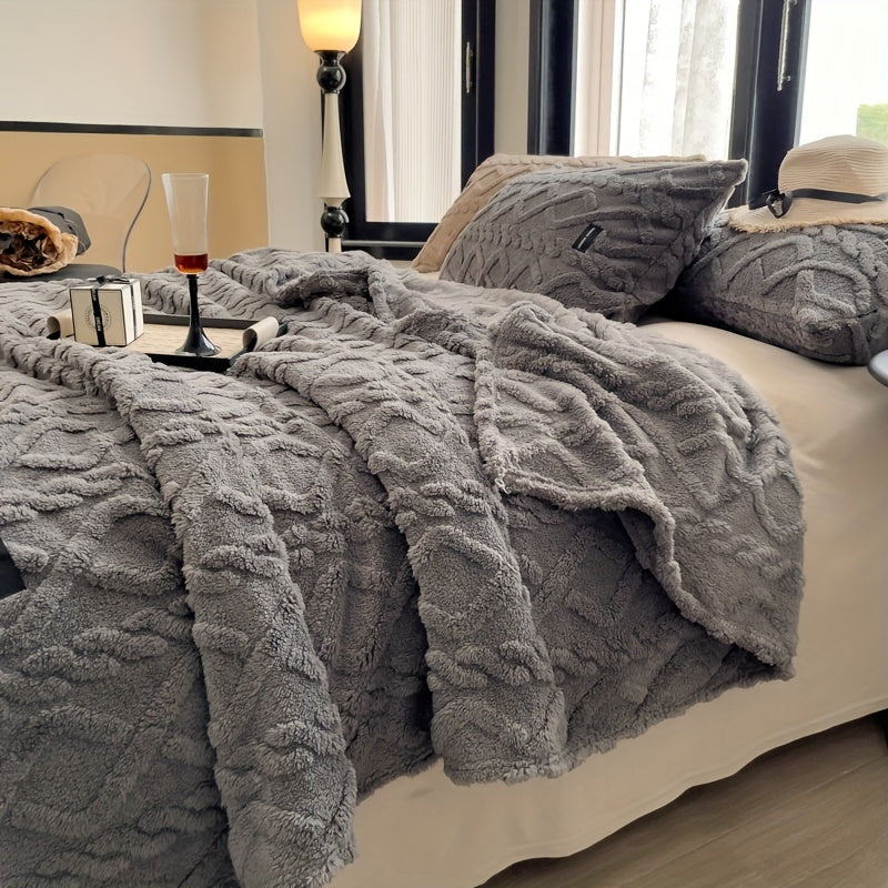 Couverture  en taffetas à une seule couche, couverture en polaire double face à motifs de vagues jacquard, adaptée à toutes les saisons, chaude, douce et élégante, idéale pour la chambre, le canapé ou le bureau.