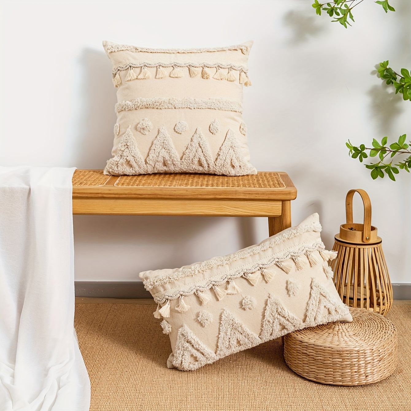Housses de coussins décoratives en corde au style bohème rétro, conçues avec une technologie de tuftage. Parfaites pour le canapé, la chambre ou le salon.