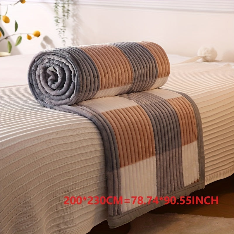 Couverture à carreaux simple de couleur unie, fine et fraîche, en polaire épaisse doublée de velours, couverture multifonctionnelle, idéale pour la sieste ou comme couverture légère pour la climatisation.