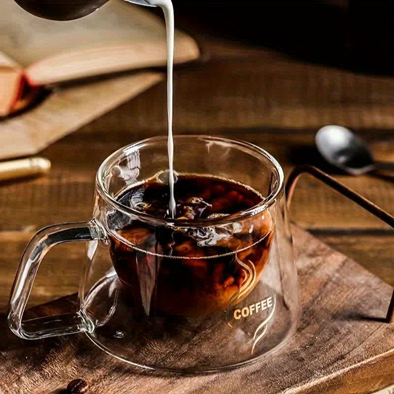 Tasse à café en verre à double paroi résistante à la chaleur avec anse style cappuccino – design transparent