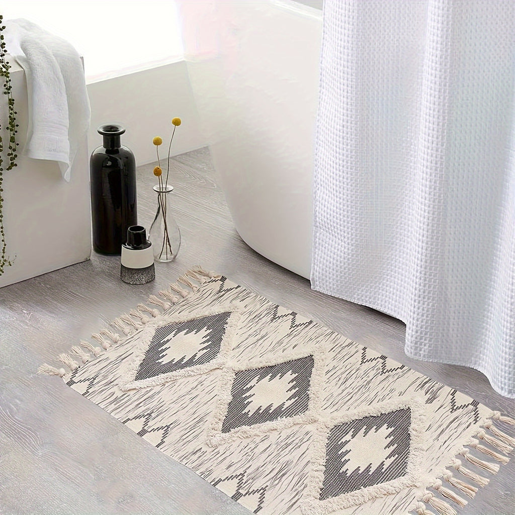 Tapis de salle de bain bohème à pampilles