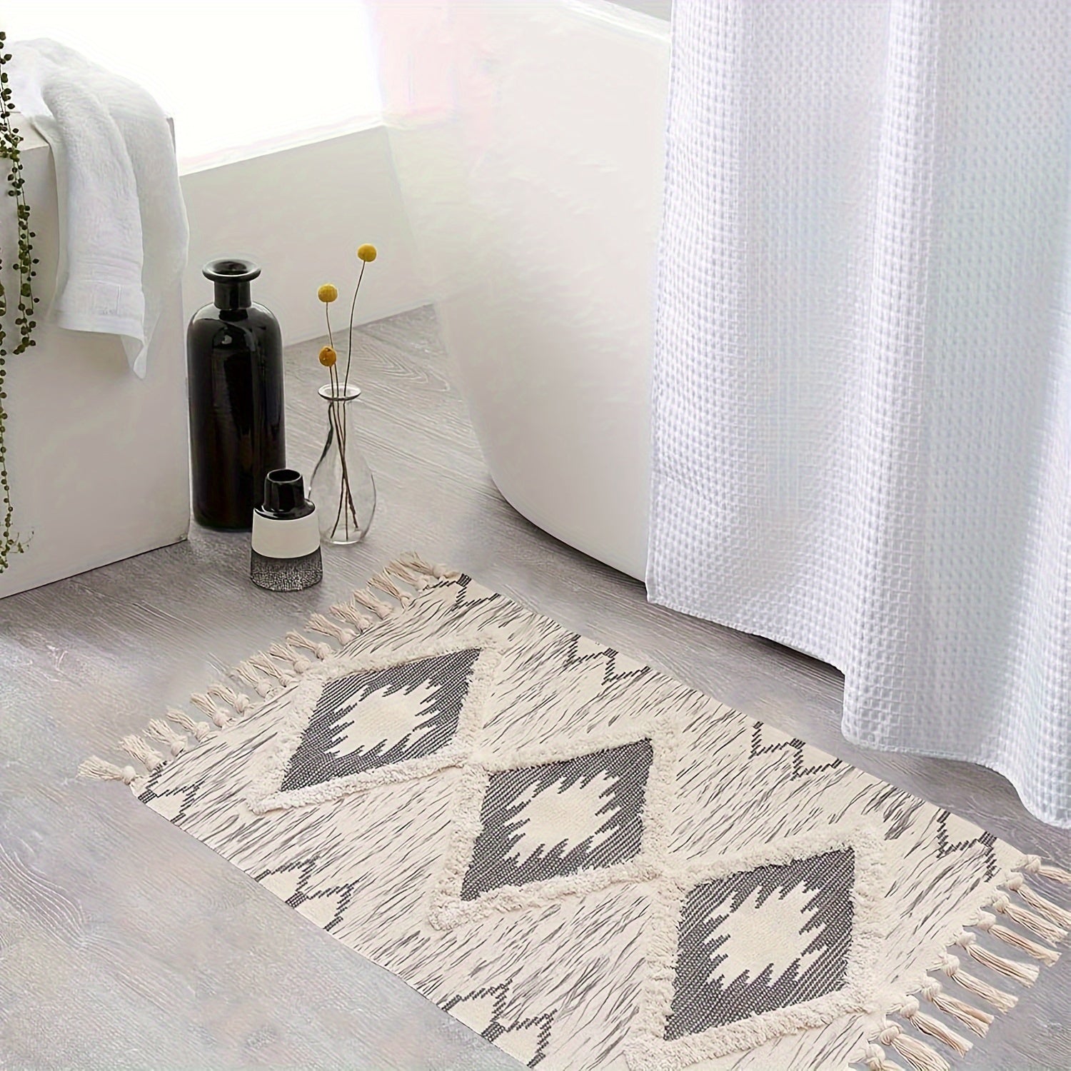 Tapis de salle de bain bohème à pampilles