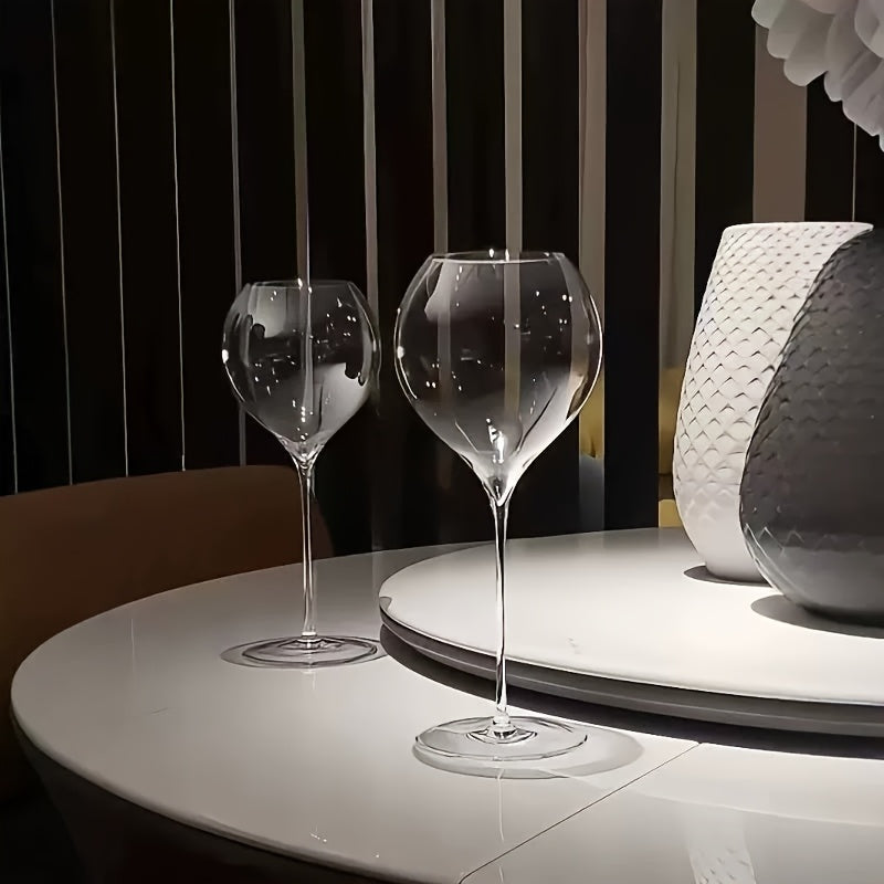 Verres à vin soufflés à la bouche 520 ml– Ensemble universel de 4 verres en cristal à bulles premium façonnés à la main, tige ultra-fine, design monobloc sans soudure, légers et élégants