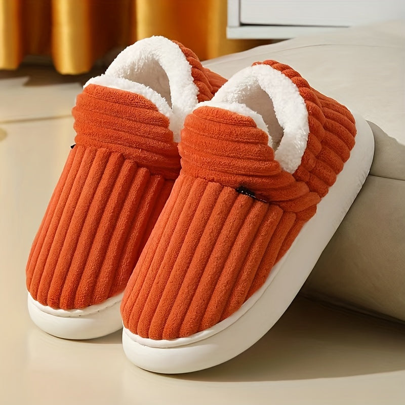 Pantoufles en polaire pour femme, couleur unie, confortables, antidérapantes, chaudes, en peluche, semelle épaisse pour intérieur/extérieur, bottines pour la maison, intérieure en tissu, semelle en TPR, lavables à la main.