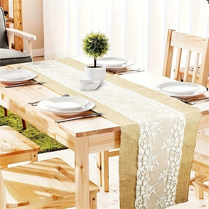 Chemin de table , drapeau de table, nappe en lin grossier, nappe épaisse en lin avec dentelle, adaptée à la décoration de table de mariage, aux fêtes et aux accessoires de maison.