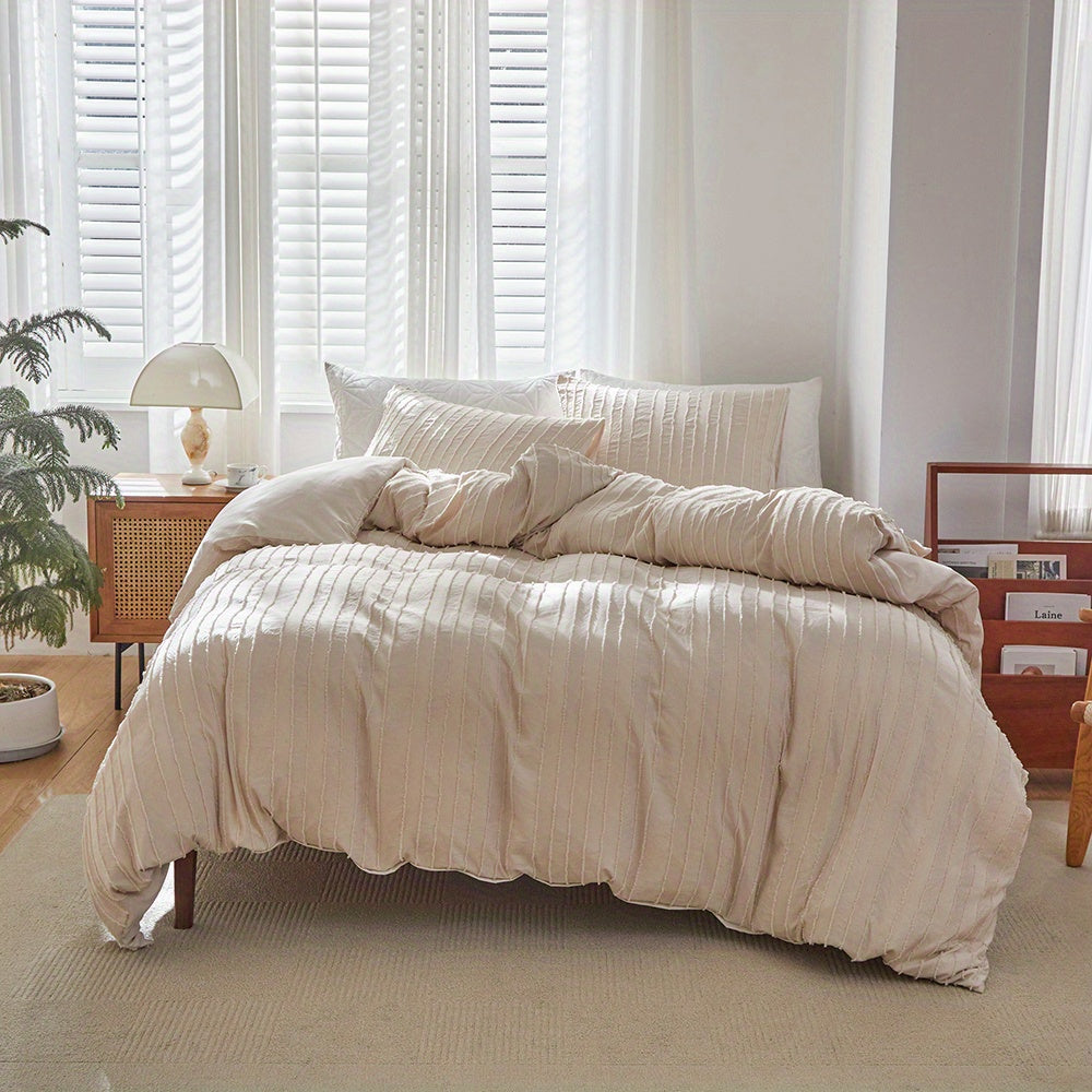 Ensemble de housse de couette rayée unie brodée 2/3 pièces