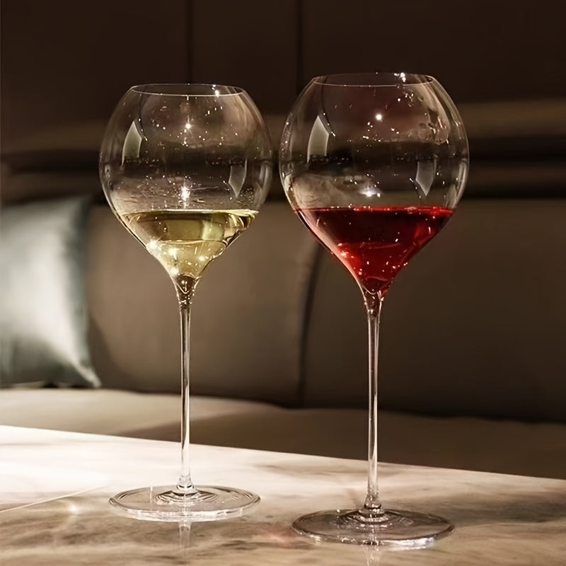 Verres à vin soufflés à la bouche 520 ml– Ensemble universel de 4 verres en cristal à bulles premium façonnés à la main, tige ultra-fine, design monobloc sans soudure, légers et élégants