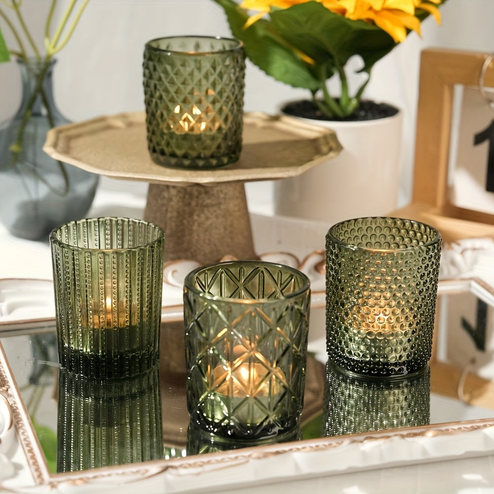 Photophores en verre bohémien avec finition verte brillante – Verre et bordure peinte en noir pour bougies , centres de table.