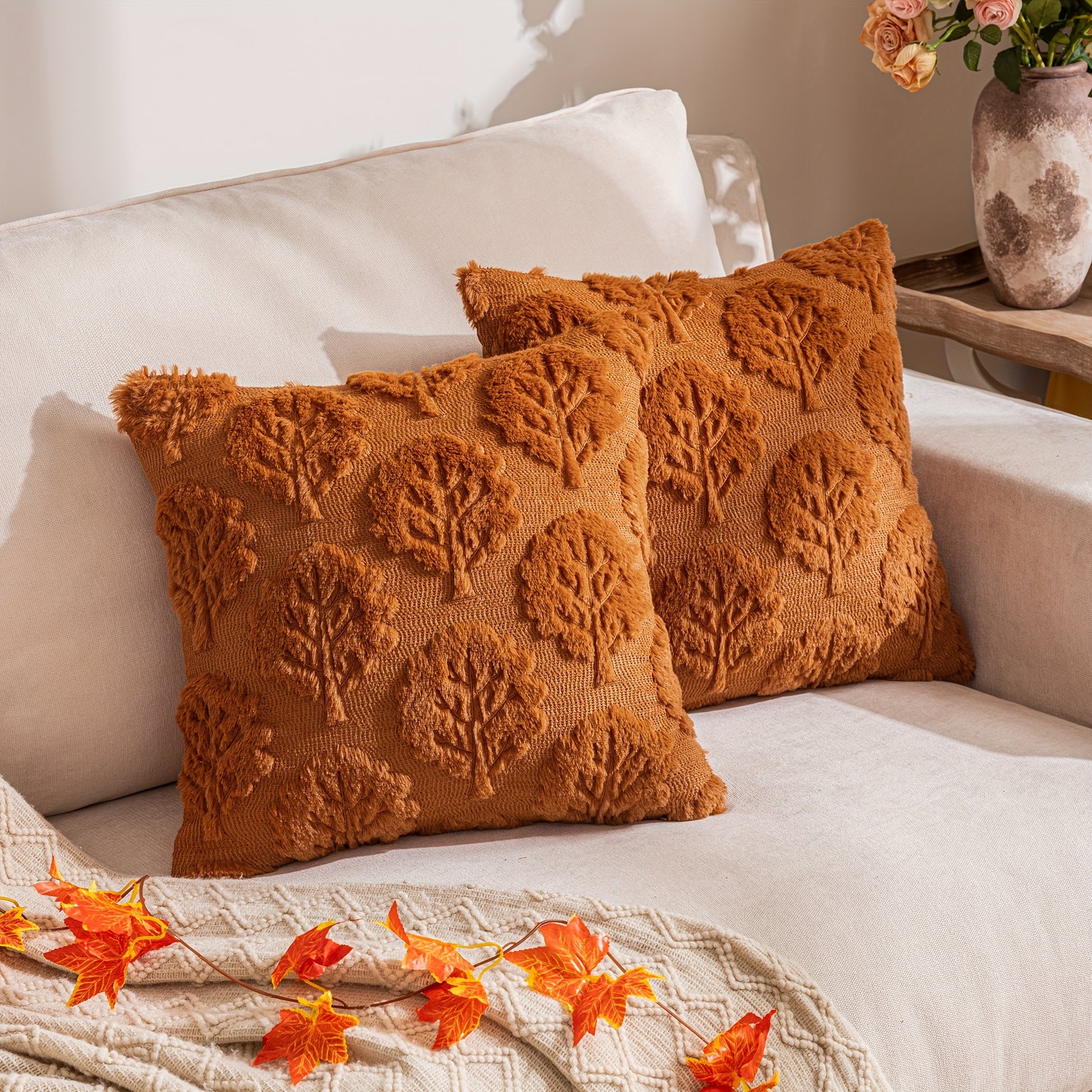 Housses de coussin d’automne en fausse fourrure douce , parfaites pour le canapé, le salon ou la chambre ; coussins non inclus.