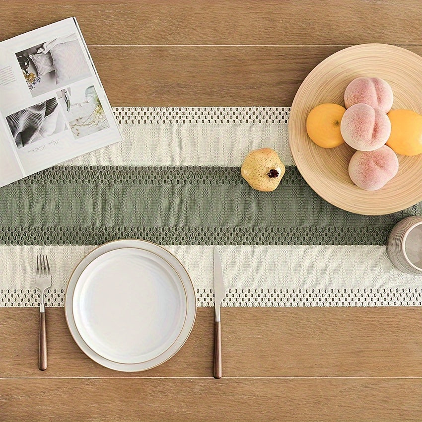 1pc chemin de table style macramé avec couture bicolore, couleur vert/Bleu, chemin de table bohème , décoration tissée de style ferme pour restaurant.