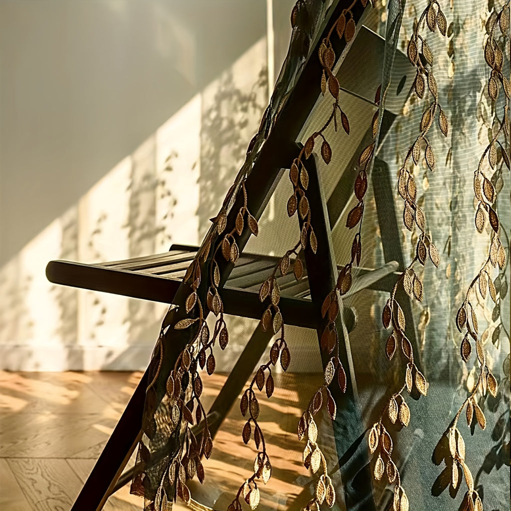 Rideau en dentelle style bohème à feuille dorée