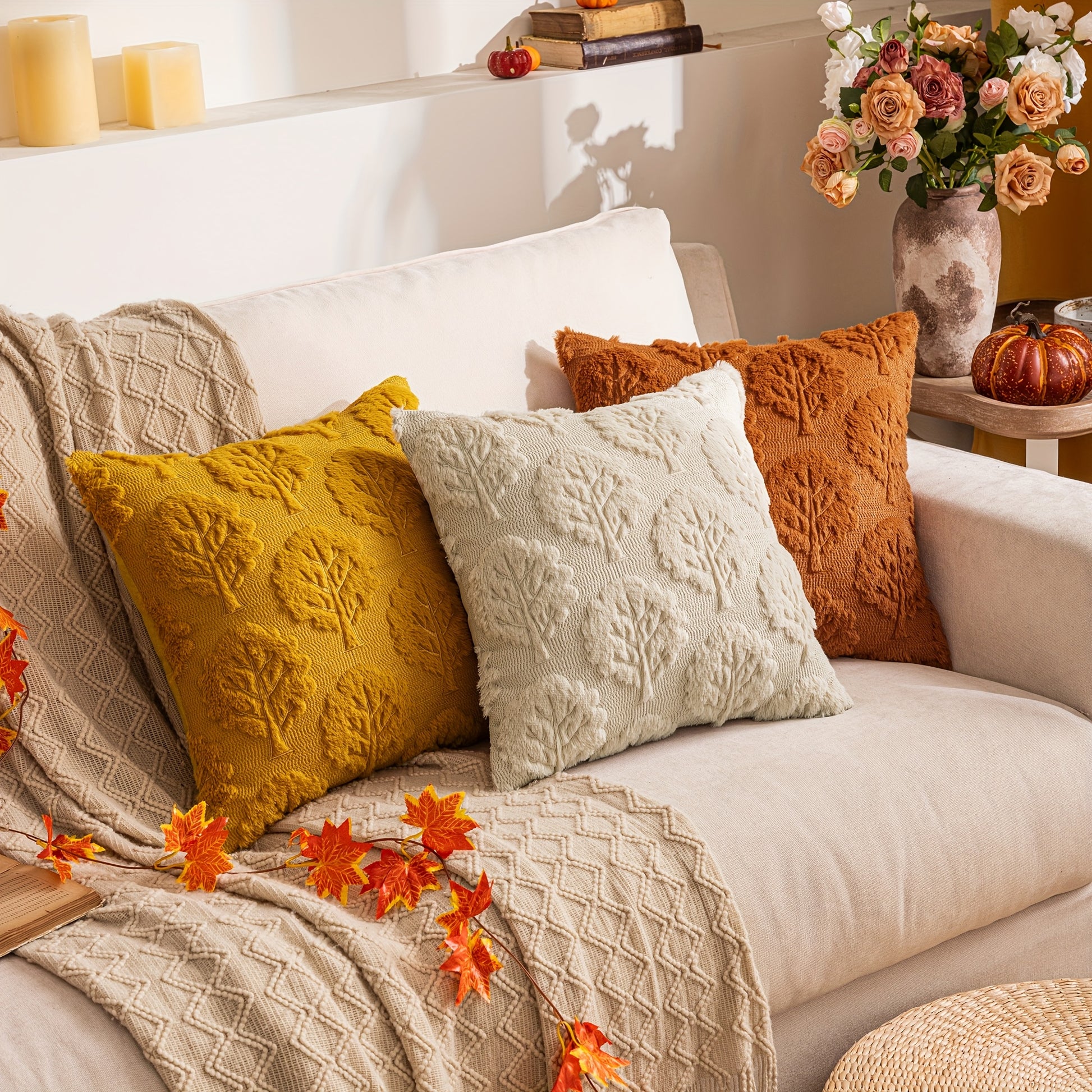 Housses de coussin d’automne en fausse fourrure douce , parfaites pour le canapé, le salon ou la chambre ; coussins non inclus.