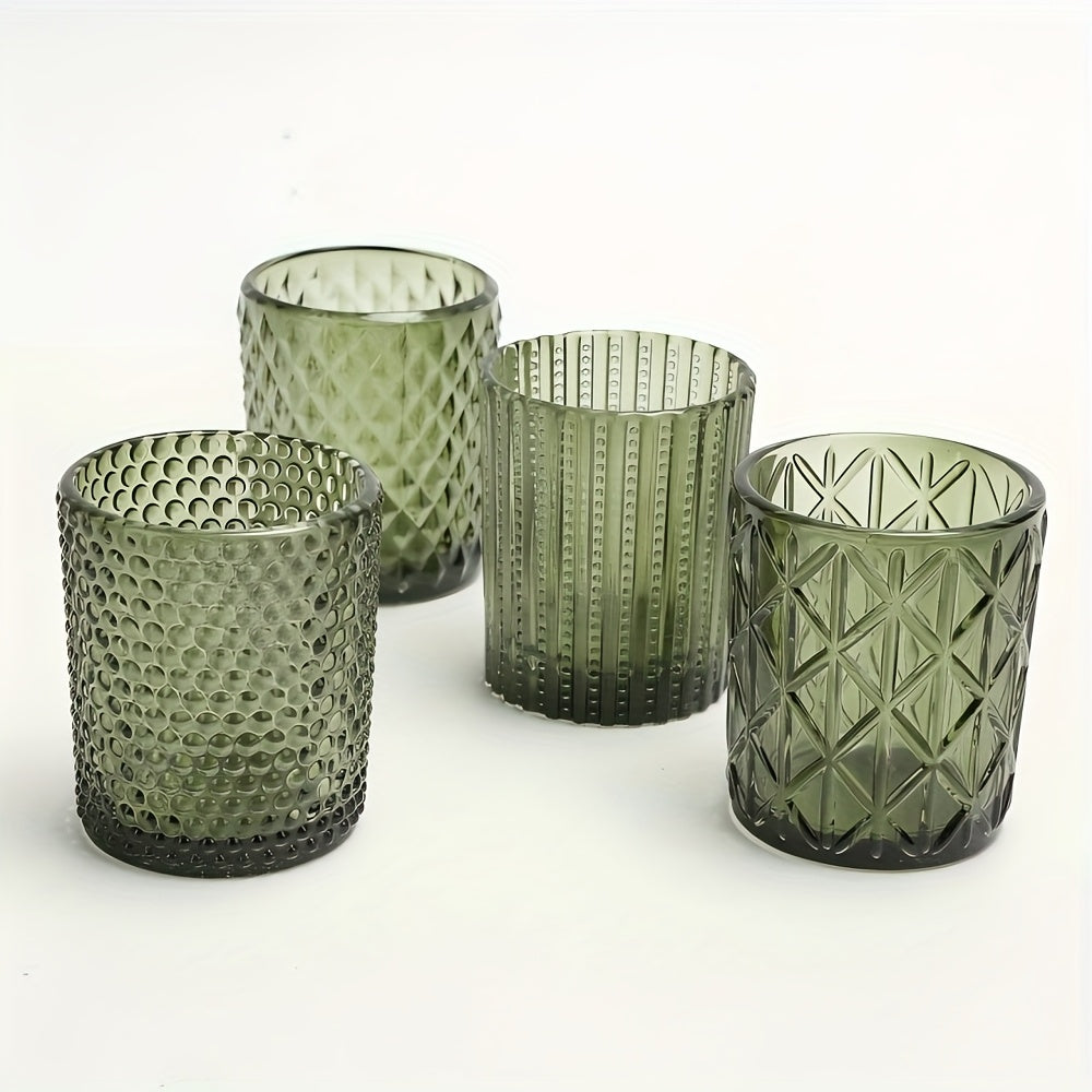 Photophores en verre bohémien avec finition verte brillante – Verre et bordure peinte en noir pour bougies , centres de table.