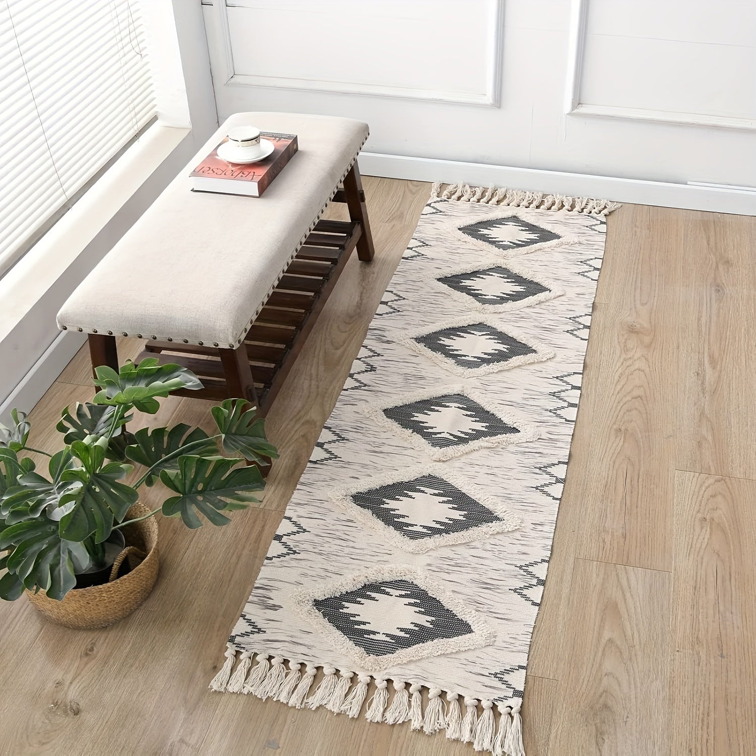 Tapis de salle de bain bohème à pampilles