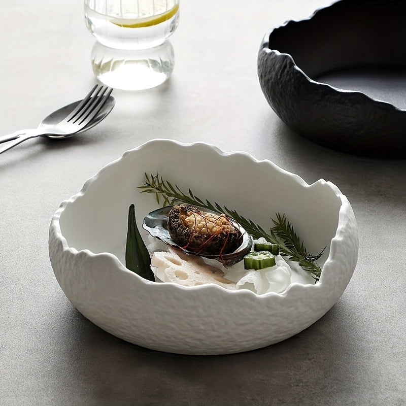 assiette froide et bol en céramique, assiette à sashimi, assiette créative pour cuisine occidentale, restaurant d’hôtel, assiette à disposition irrégulière, fusion haut de gamme entre plats et vaisselle, décoration de table