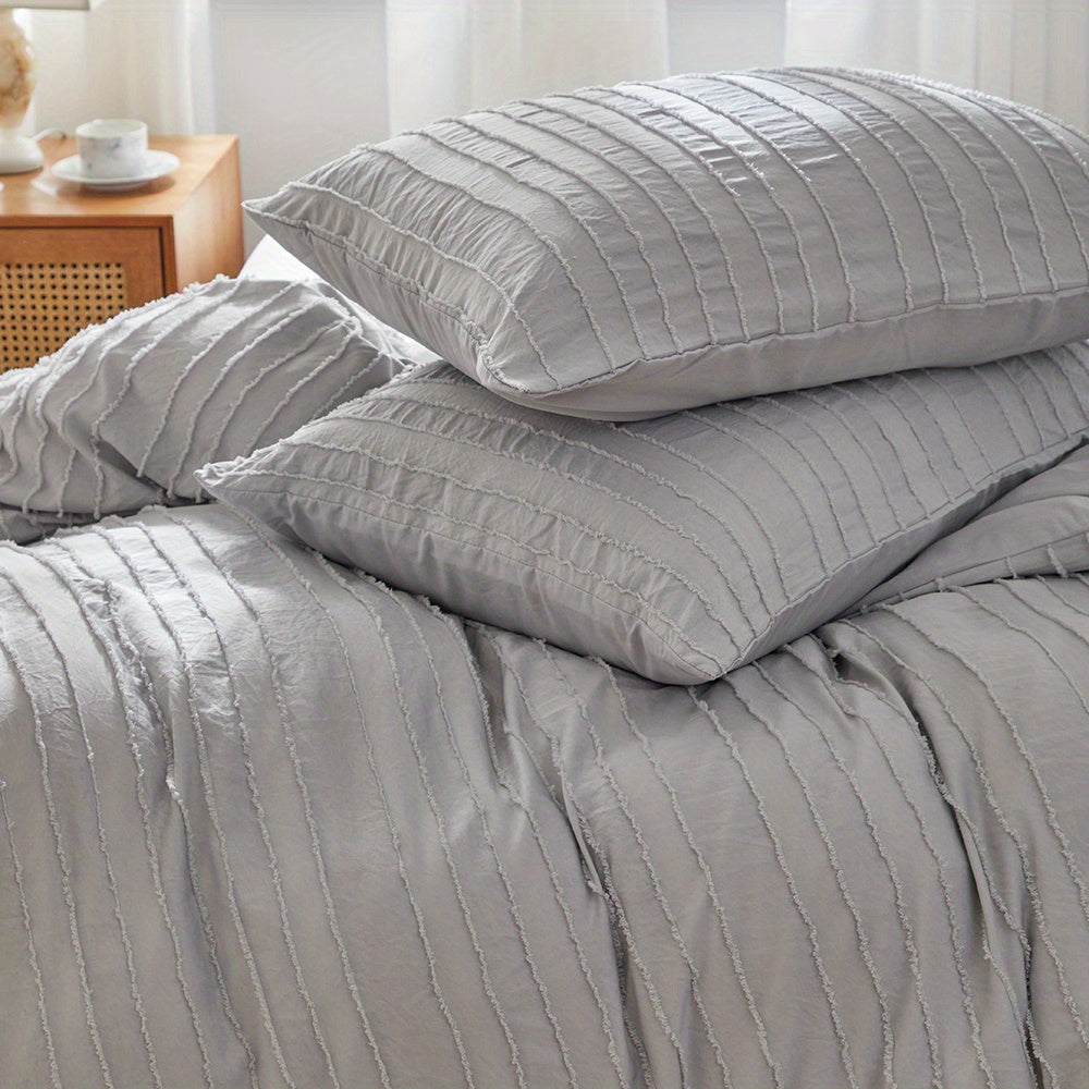 Ensemble de housse de couette rayée unie brodée 2/3 pièces