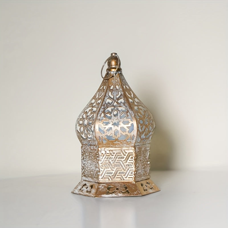 Lanterne décorative élégante blanche à bords dorés – motifs floraux délicats, base en fer robuste, idéale pour les mariages, Noël et la décoration intérieure – Bougie non incluse, porte-bougie.