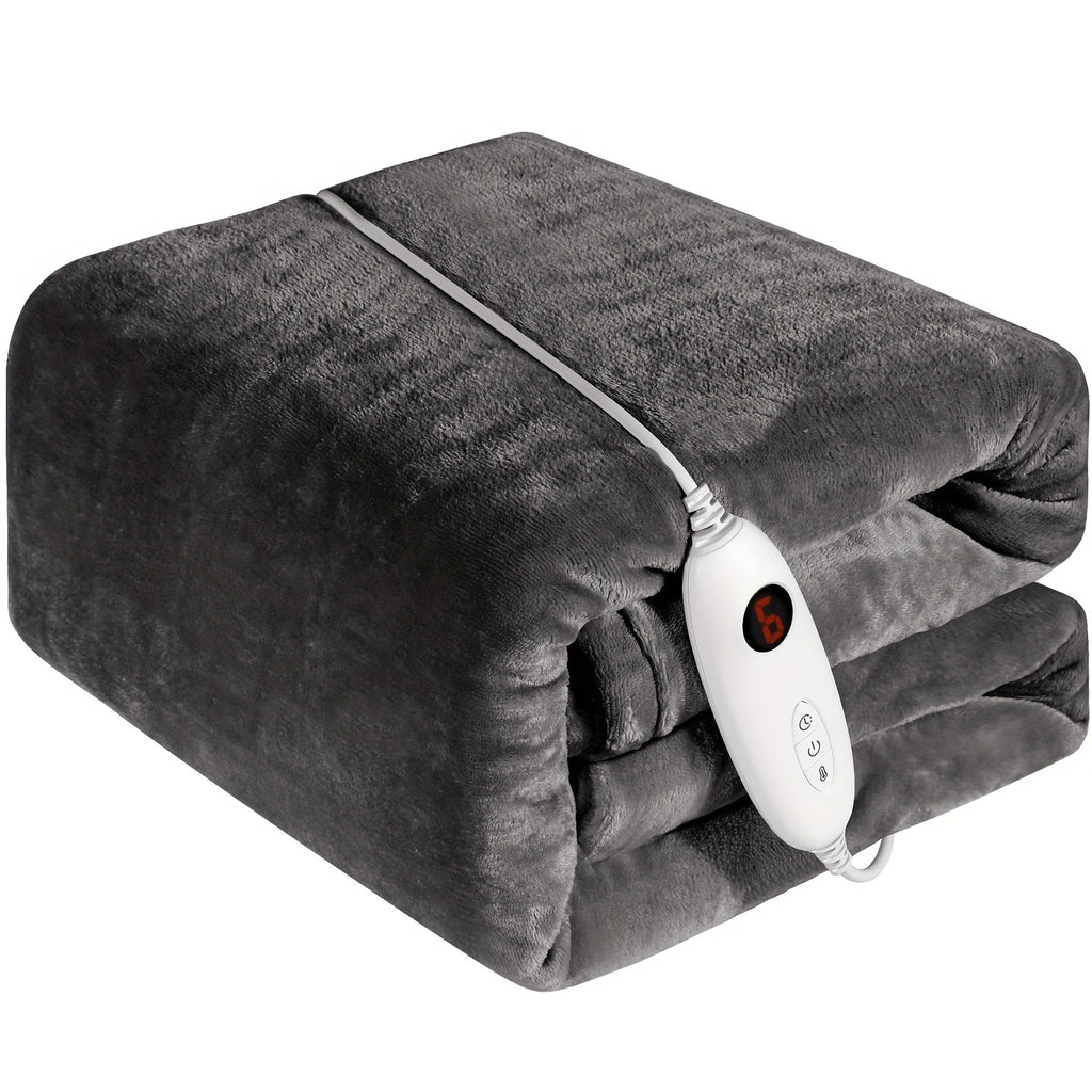 Couverture électrique avec arrêt automatique, 180 x 130 cm, 6 niveaux de température, 9 réglages de temps, commande amovible, couverture isolante, adaptée aux machines à laver, canapés, lits, bureaux
