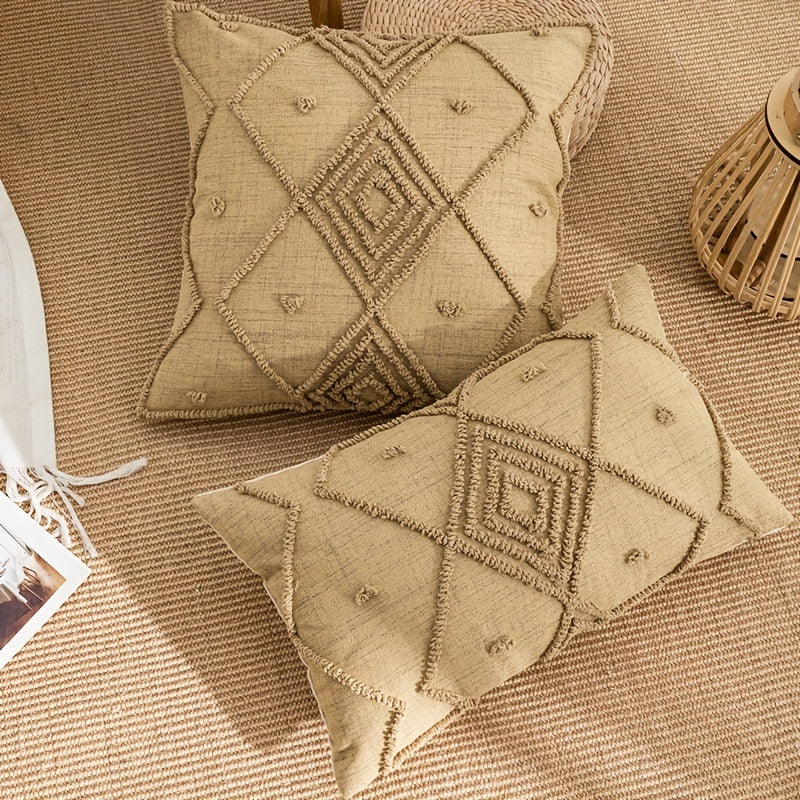 Housse de coussin en toile à carreaux marron vintage avec fermeture éclair - Lavable à la main, parfaite pour canapé du salon et décoration de chambre