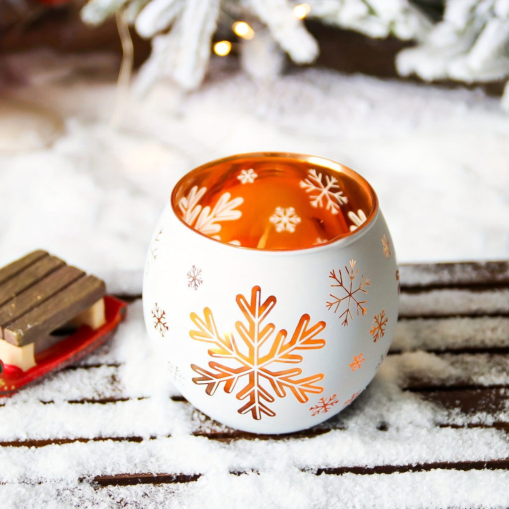 Ensemble de 2 bougeoirs en verre contemporain avec motif flocon de neige