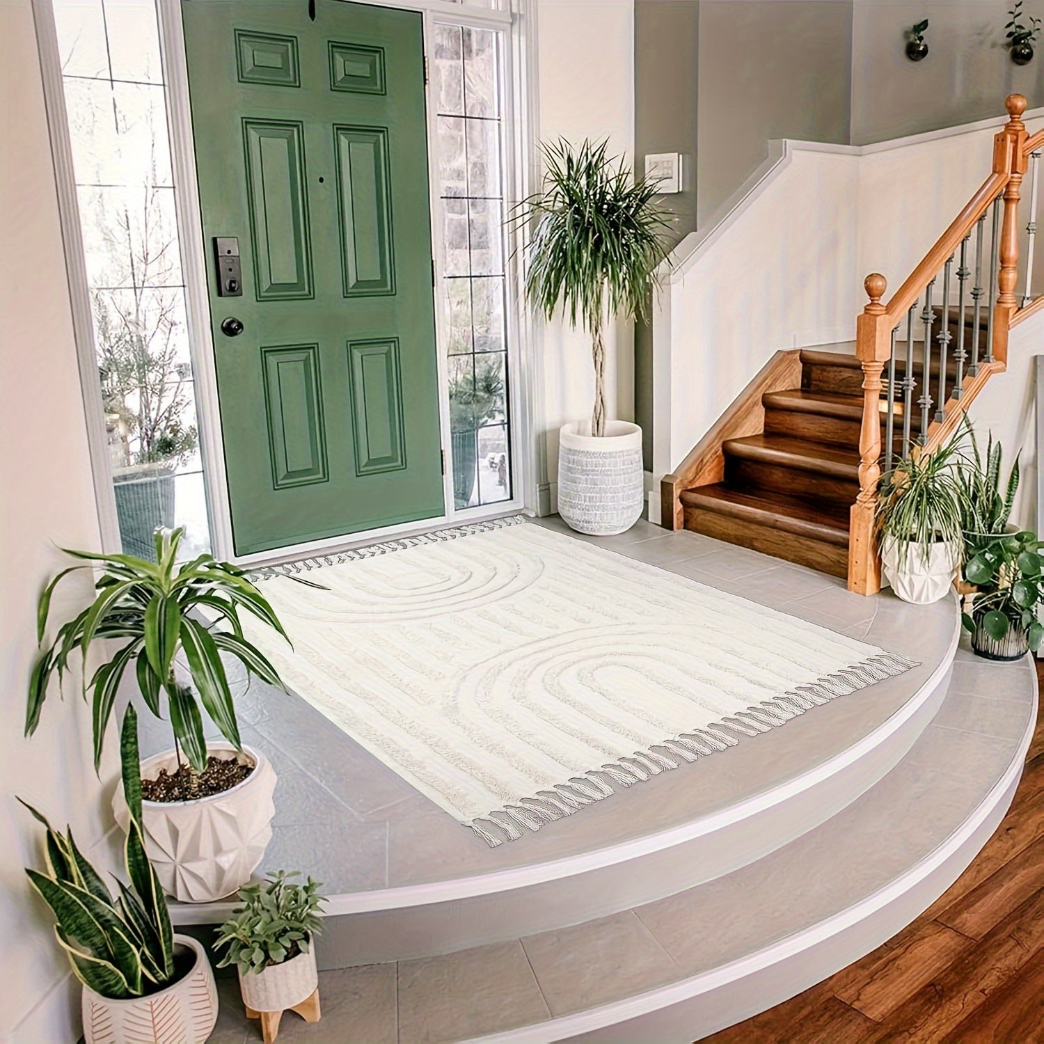 Tapis à motifs arc-en-ciel bohème avec franges