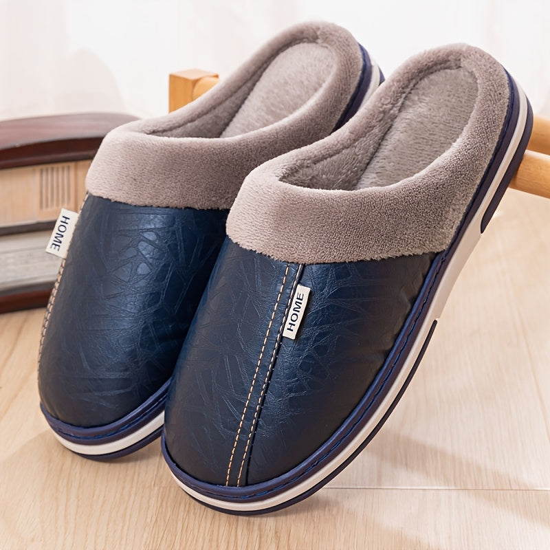 Pantoufles homme chaudes et confortables, doublure en peluche douce, chaussures d’intérieur antidérapantes idéales pour la chambre en hiver, disponibles en grandes tailles.