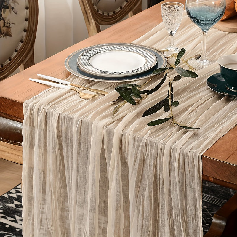 chemin de table plissé balinais atmosphérique, élégant chemin de table en mousseline uni,décoration de table à manger, décoration de pièce, décoration de mariage