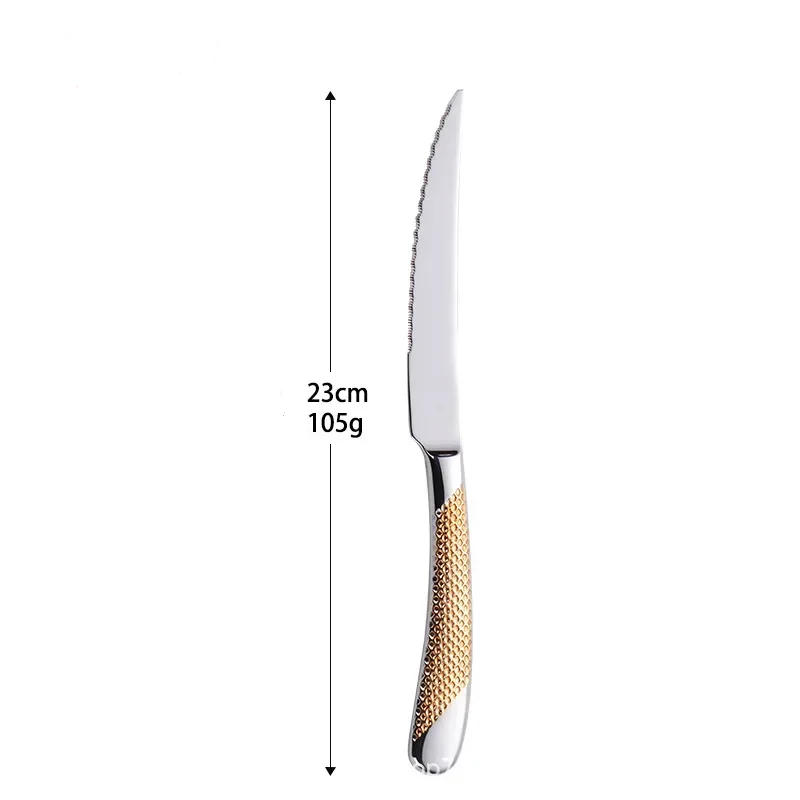 Ensemble de couverts dorés en acier inoxydable – Fourchette, cuillère, couteau – Service de table complet pour la cuisine