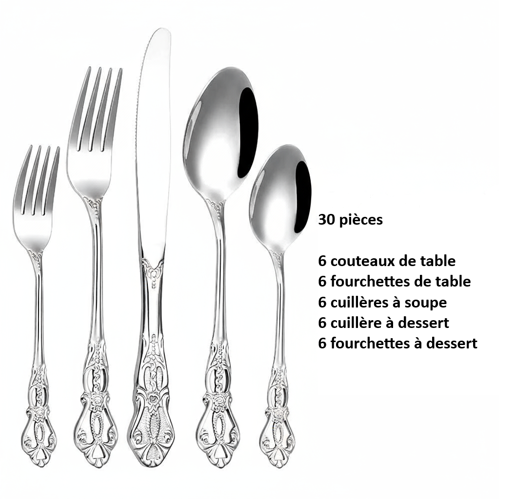 6/24/30 Pieces ensemble de couverts  en acier inoxydable, vaisselle de dîner de luxe, miroir, élégant, couteau, fourchette, cuillère.