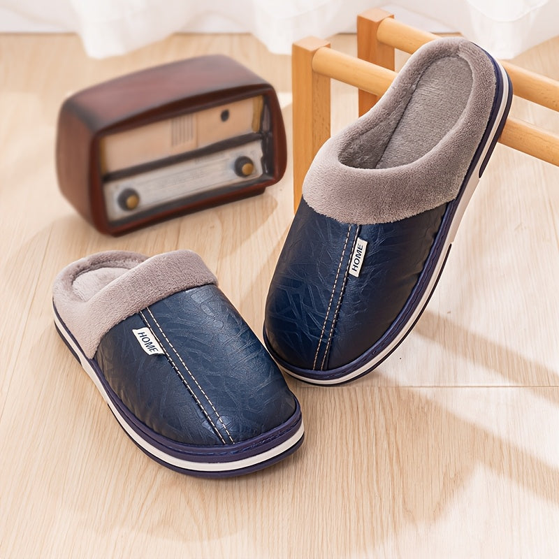 Pantoufles homme chaudes et confortables, doublure en peluche douce, chaussures d’intérieur antidérapantes idéales pour la chambre en hiver, disponibles en grandes tailles.