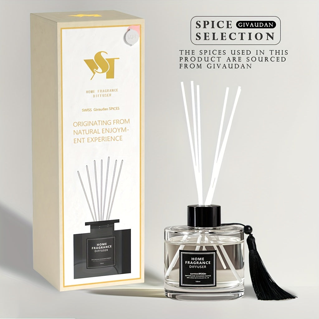diffuseurs à bâtonnets série Hôtel de Luxe – grande capacité 100 ml, parfum longue durée (5 à 7 semaines) pour salon et chambre – fragrance épicée, ingrédients de raffinerie suisse, flacon en verre cylindrique avec tiges en rotin,
