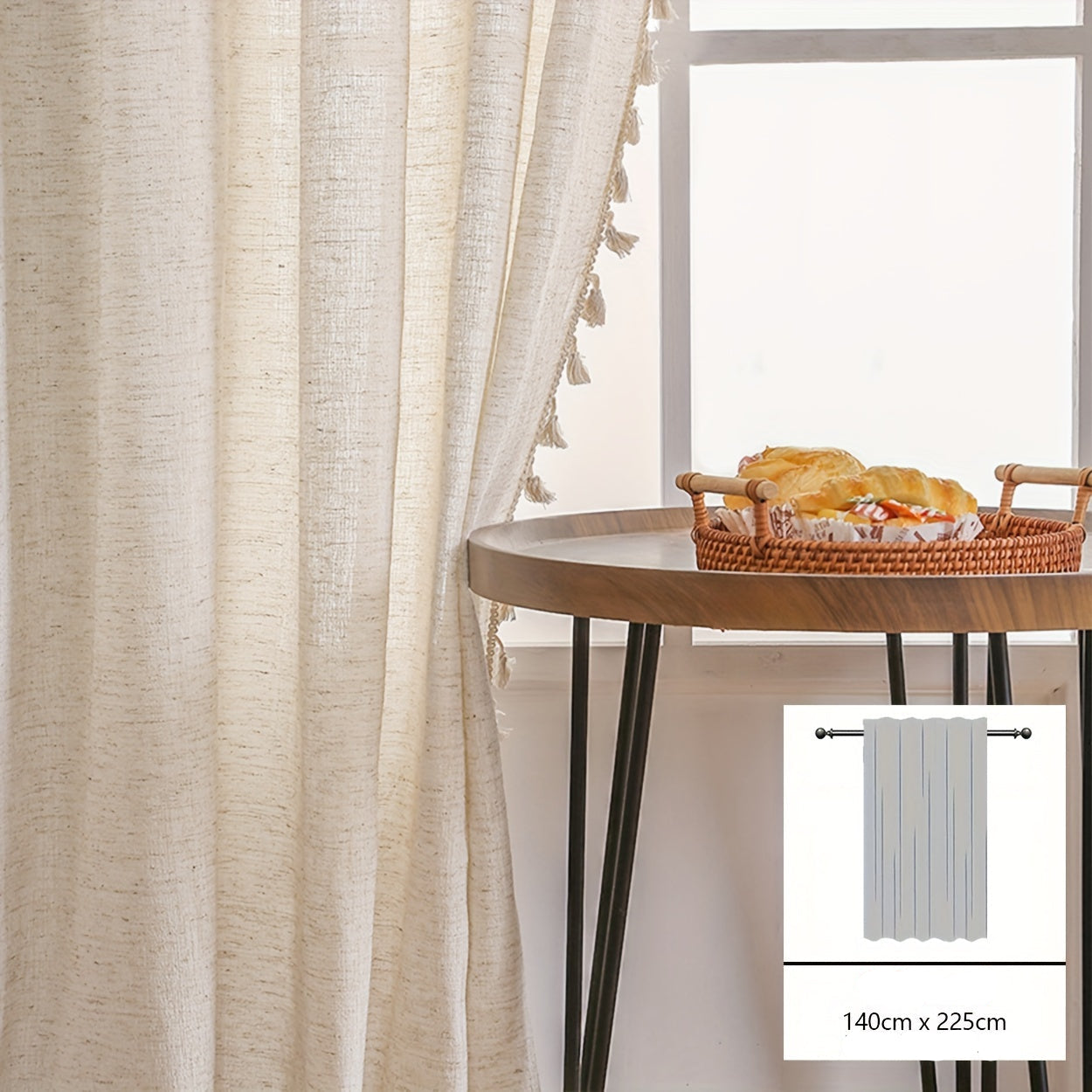 Voilage bohème en dentelle de tulle à transparence légère, avec passe-tringle