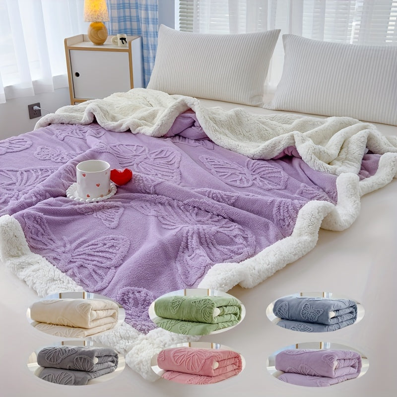 Plaid polaire ultra doux et chaleureux avec broderie motif papillon – proposé en différents coloris et formats