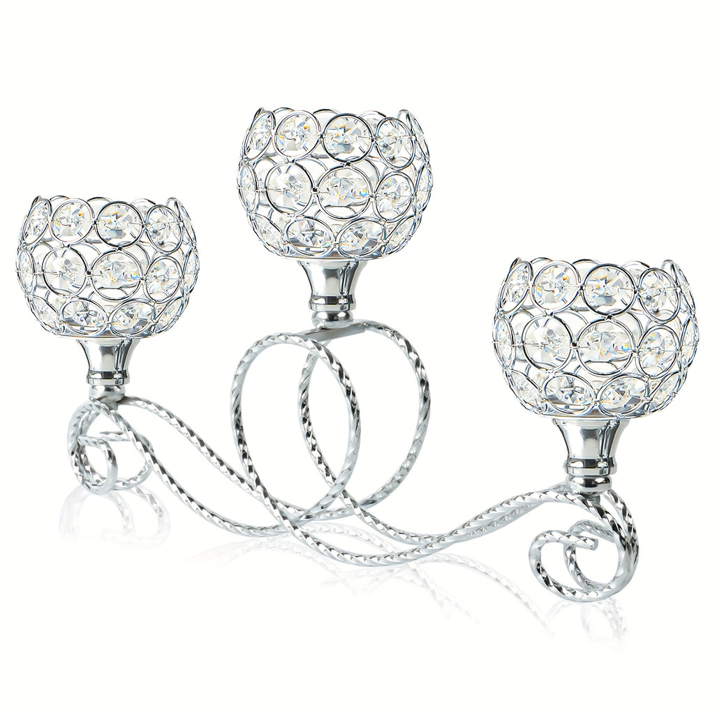 Porte-bougies élégant à trois bras en cristal avec pendentif – parfait pour les mariages, anniversaires, centres de table d’anniversaire et dîners romantiques – idéal pour la décoration intérieure, Halloween, Noël et le Nouvel An.