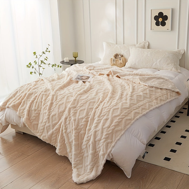 Couverture jacquard en taffetas à motif losange – 1 pièce, simple couche, double face, couverture multifonction pour climatisation, idéale pour canapé, lit ou bureau.